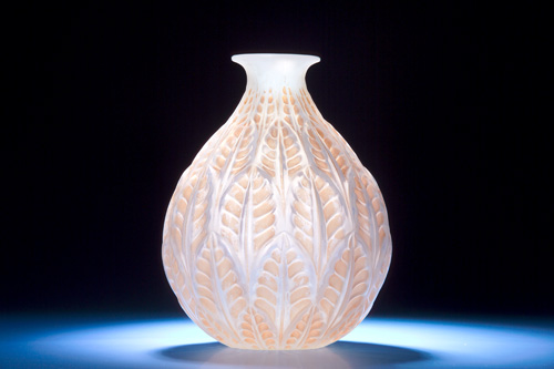 Appraisal: R LALIQUE Vase Malsherbes opalescent with sepia patina ca Stenciled