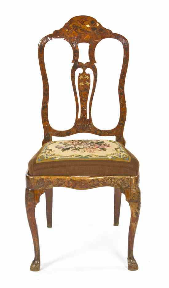 Appraisal: A Pair of Continental Marquetry and Ivory Inlaid Side Chairs