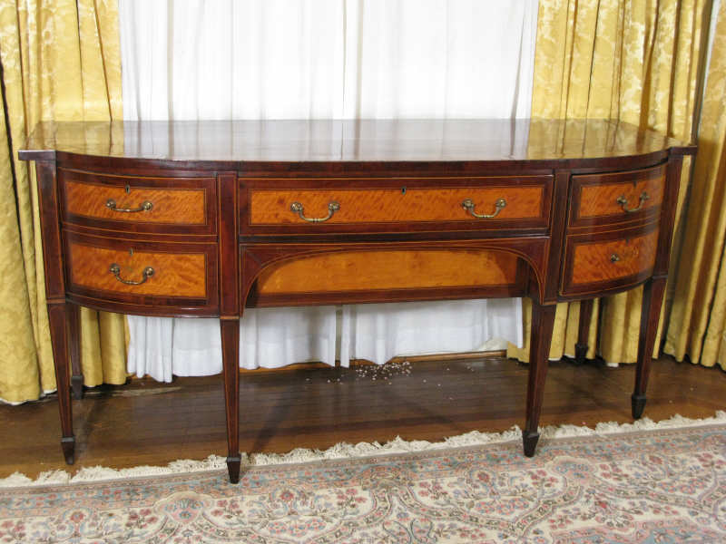 Appraisal: Hepplewhite Bow Front Sideboard English th c mahogany veneers oak