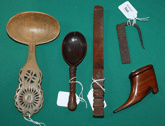 Appraisal: A COLLECTION OF TREEN TO INCLUDE a marriage spoon with