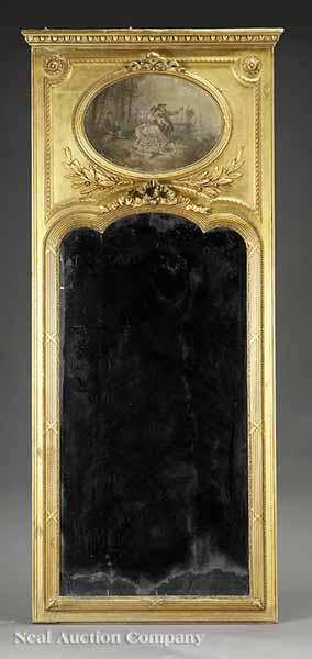 Appraisal: A Large Antique Louis XVI-Style Trumeau Mirror the egg and