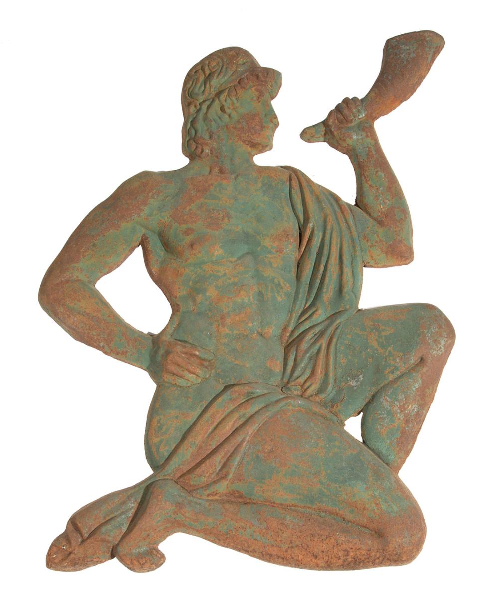 Appraisal: Cast Iron Figure of Classical Youth Blowing a Ram's Horn