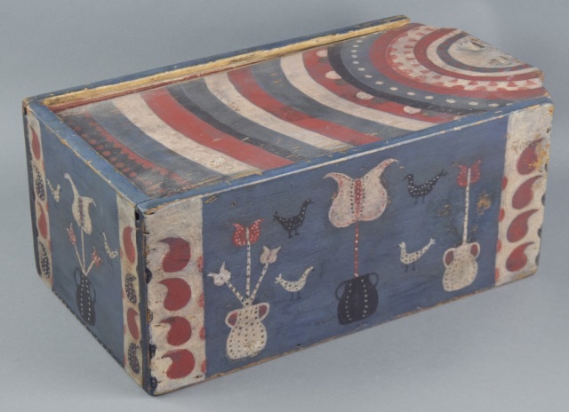 Appraisal: Paint-Decorated Candle BoxBox th century with newer paint decoration With