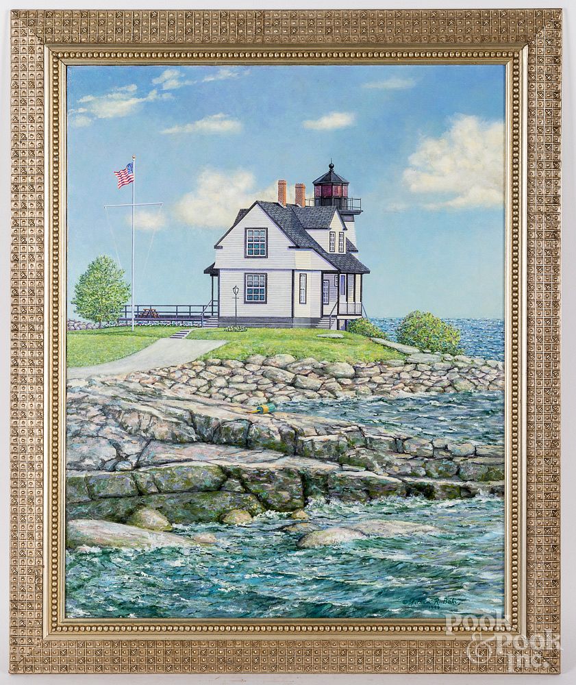 Appraisal: William Beebe oil on canvas Maine Lighthouse William Beebe American