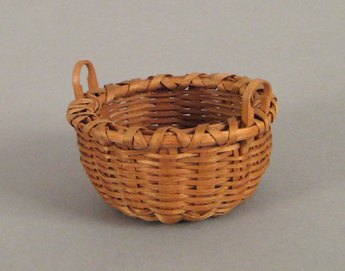 Appraisal: Miniature splint oak gathering basket th c h dia