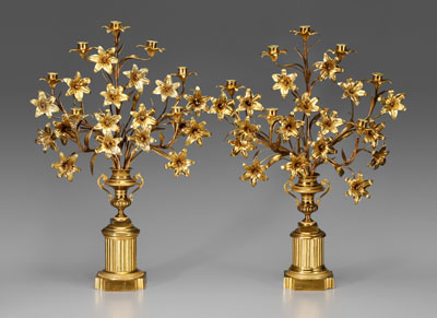 Appraisal: Pair seven-light brass candelabra shaped as urns of flowers over