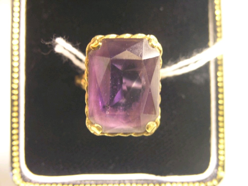 Appraisal: A ct gold dress ring large faceted amethyst within claw