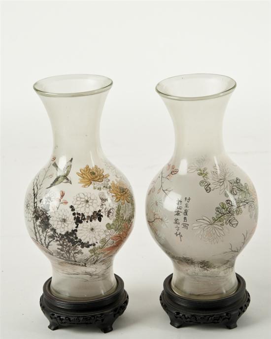 Appraisal: A Pair E th C Chinese Interior Painted Glass Vases