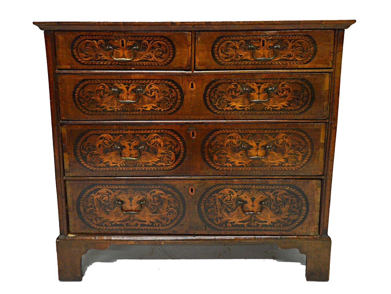 Appraisal: A Queen Anne marquetry inlaid walnut chest of two short