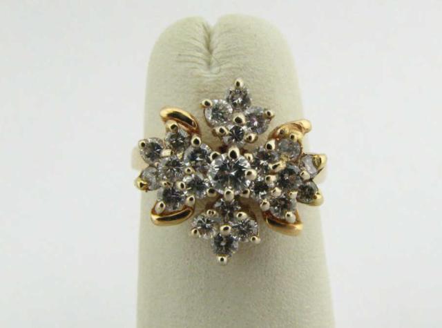 Appraisal: K yellow gold diamond cluster ring with twenty-three round cut