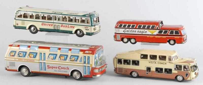 Appraisal: Lot of Tin Litho Bus Toys Description Japanese Working Includes