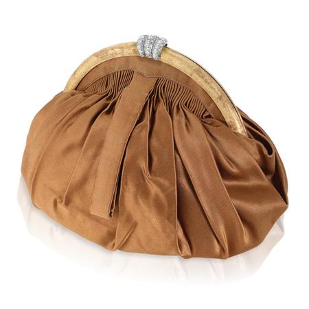 Appraisal: Gold Platinum Diamond and Brown Silk Evening Purse Estimate -