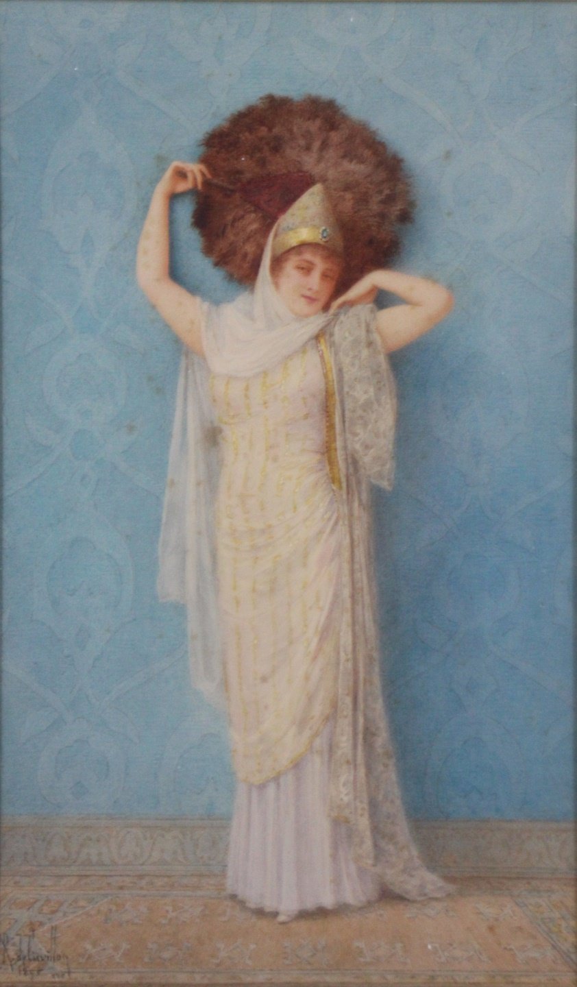 Appraisal: LOUIS-ROBERT CUVILLON FRENCH - Fan Dancer Watercolor and gouache on