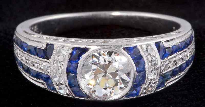 Appraisal: Art Deco Diamond Sapphire Ring J E Caldwellconsisting of one