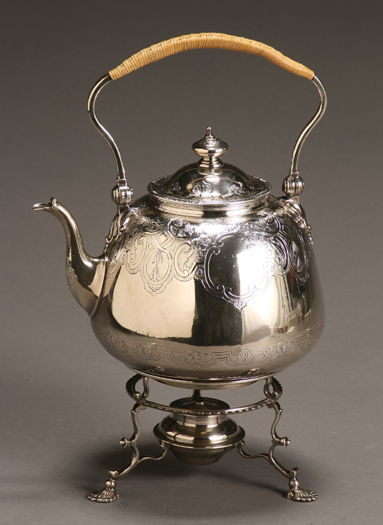 Appraisal: George III Silver Hot Water Kettle on Associated Burner Stand