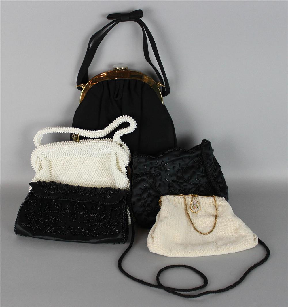 Appraisal: FIVE VINTAGE EVENING BAGS INCLUDING A FRENCH BEADED BAG BY