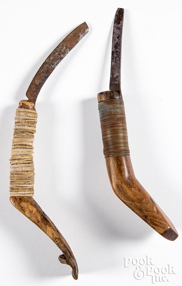 Appraisal: Two Woodlands area Indian style crook blade knives Two Woodlands