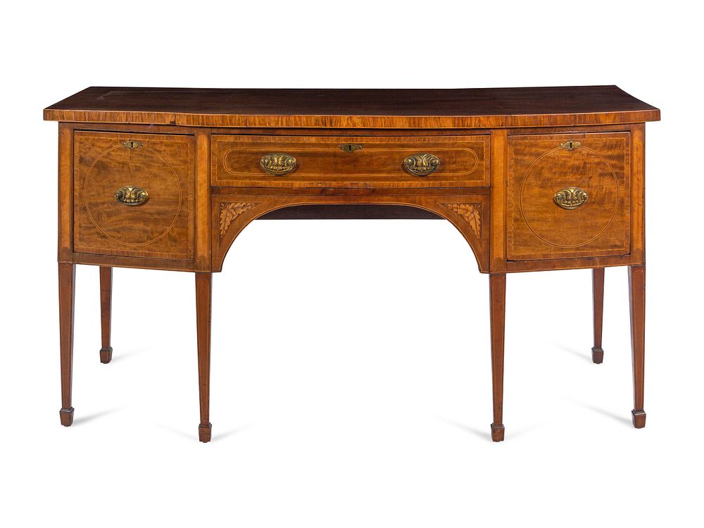 Appraisal: A Regency Marquetry and Line Inlaid Bowfront Sideboard A Regency