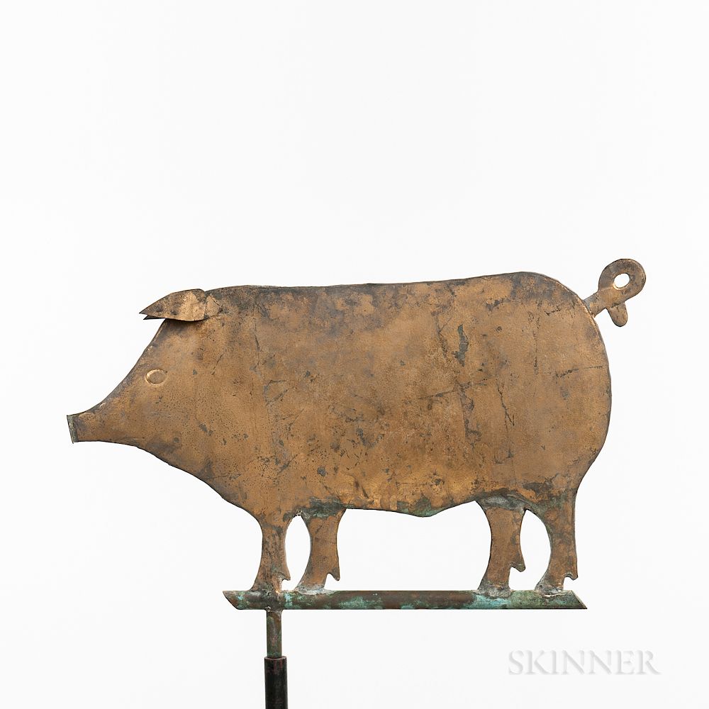 Appraisal: Small Gilded Sheet Copper Pig Weathervane Small Gilded Sheet Copper