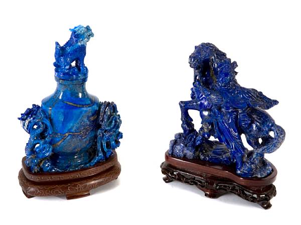 Appraisal: Four sodalite carvings simulating lapis lazuli three depicting female immortals