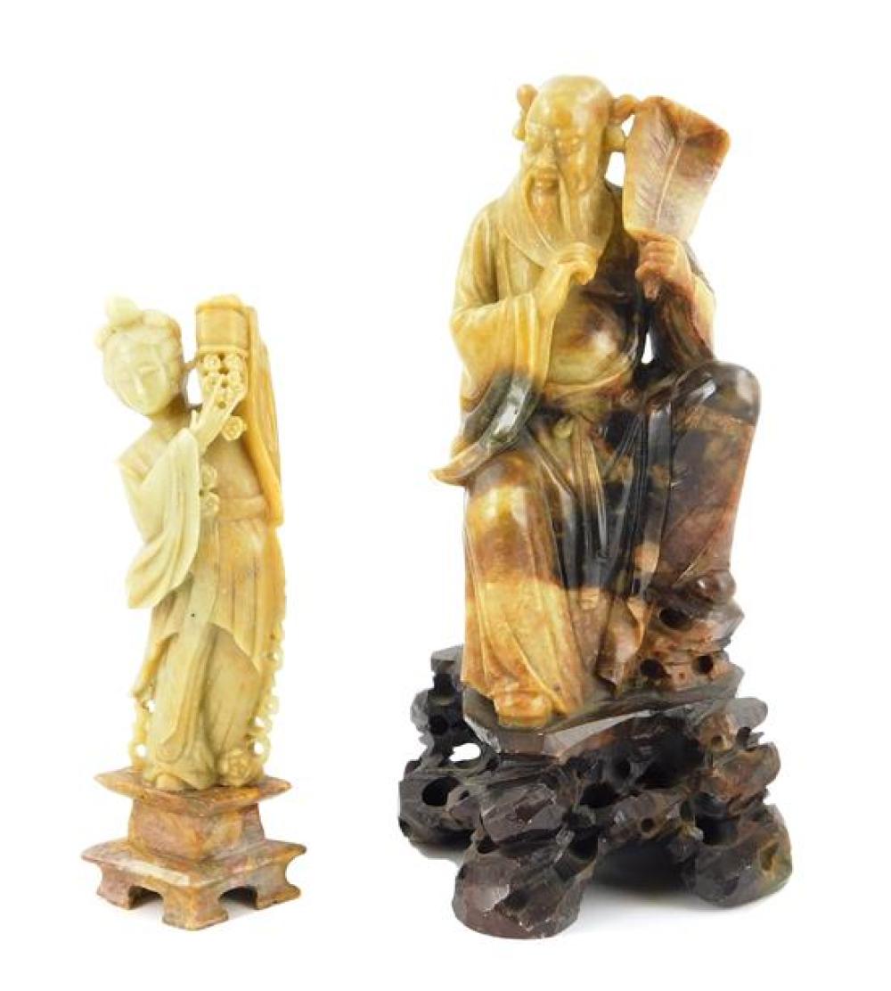 Appraisal: Two hardstone carvings Chinese th C one of a male