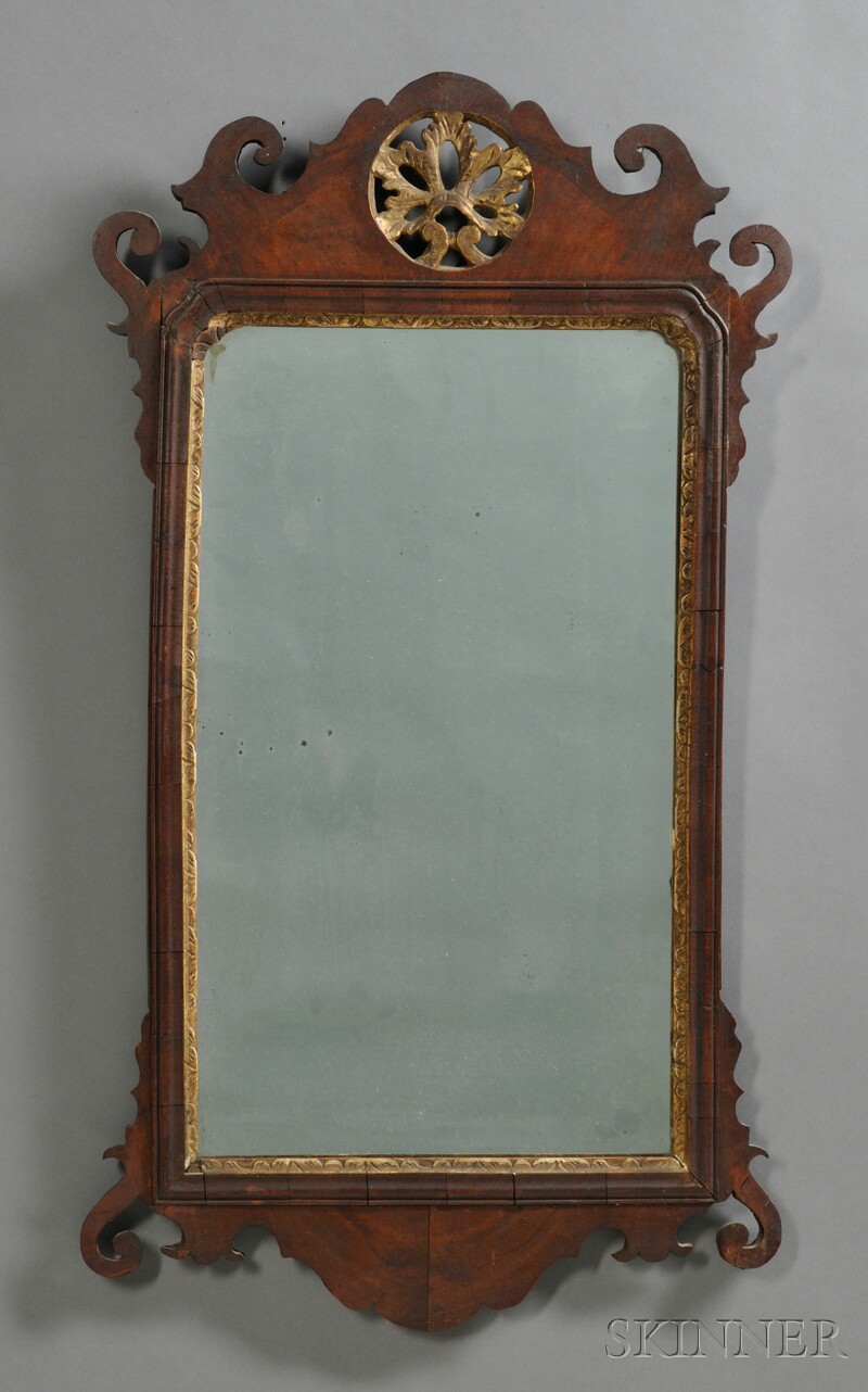 Appraisal: Chippendale Walnut Veneer and Gilt-gesso Mirror probably England late th