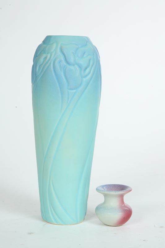 Appraisal: TWO VAN BRIGGLE POTTERY VASES An elongated vase with stylized