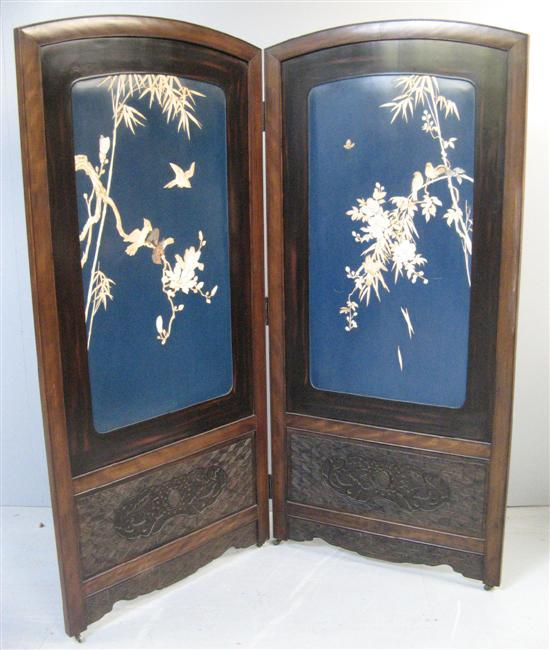 Appraisal: th century Japanese rosewood two-panel screen inset with ivory in