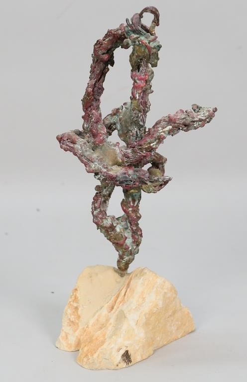 Appraisal: Bronze brutalist sculpture patinated organic bronze form mounted on stone