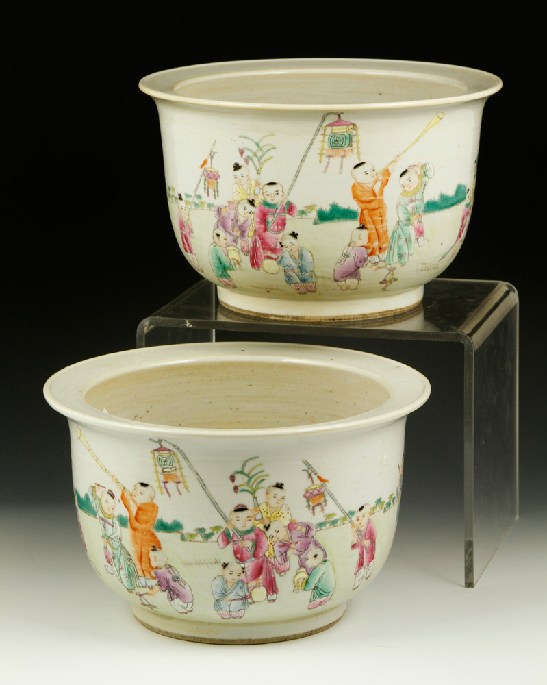 Appraisal: - Pr Famille Rose Porcelain Flower Pots Pair of famille