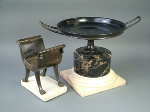 Appraisal: A Classical Greek style twin handled bronze pedestal dish on