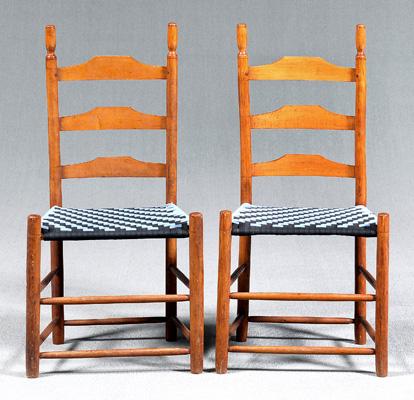 Appraisal: Pair ladder back side chairs each in mixed hardwoods with