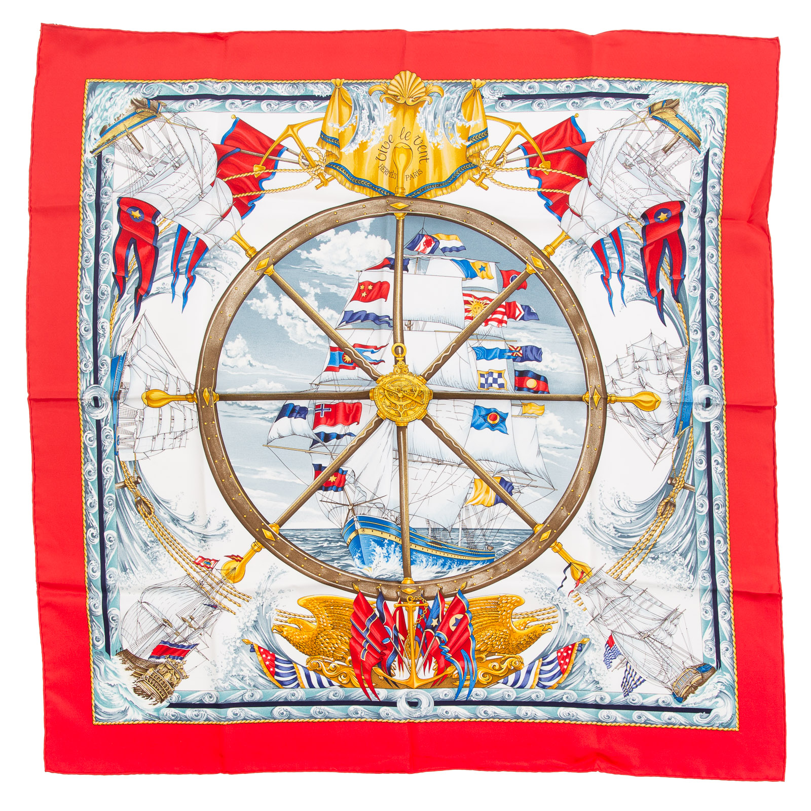 Appraisal: AN HERMES VIVE LE VENT SCARF Red and multicolor Hermes