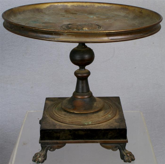 Appraisal: th c Continental bronze tazza square onyx base with paw