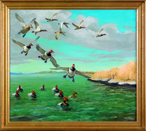 Appraisal: Richard Evett Bishop American - oil on canvas titled Canvasbacks