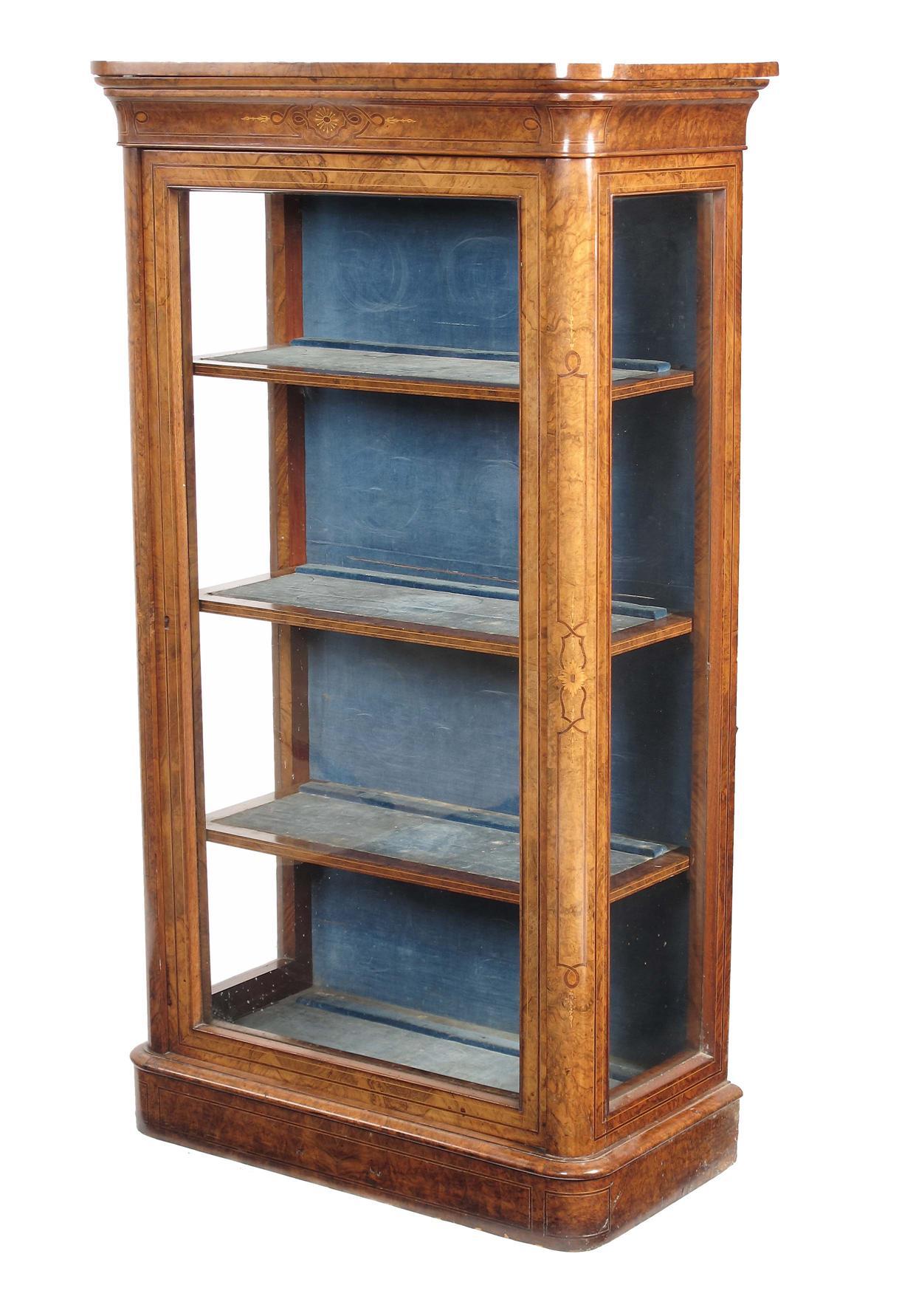 Appraisal: A Victorian walnut and floral marquetry display cabinet