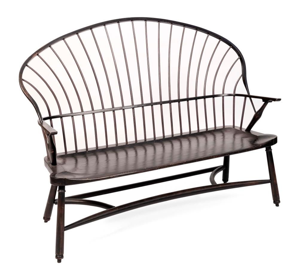 Appraisal: PETER KRAMER BOW-BACK WINDSOR BENCH LATE TH CENTURY BACK HEIGHT