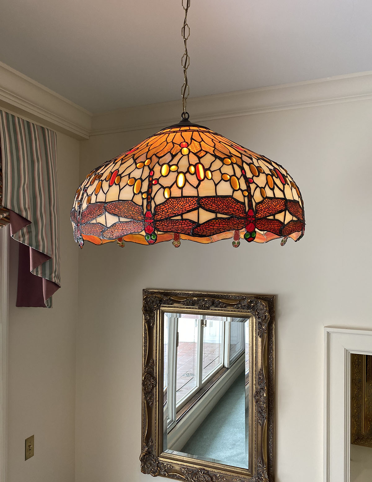 Appraisal: DRAGON FLY STAINED GLASS CEILING LAMP Colorful contemporary stained glass