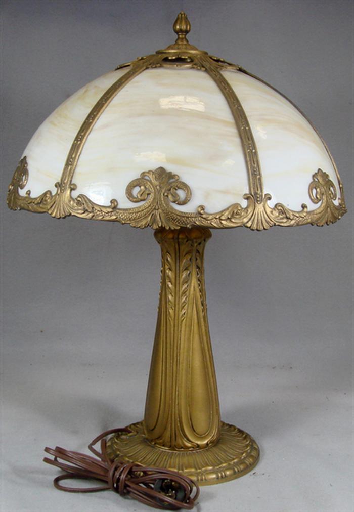 Appraisal: panel caramel slag glass table lamp with white metal base