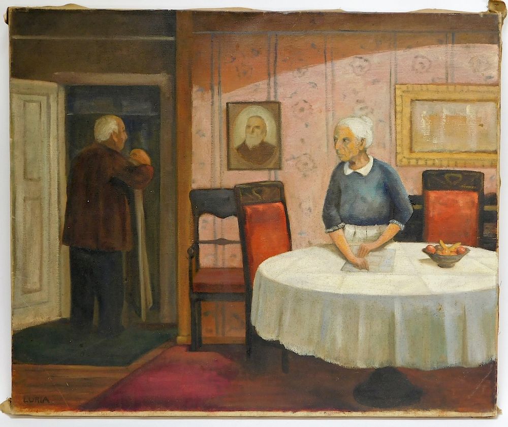 Appraisal: American Interior Genre Painting of Husband Wife United States th