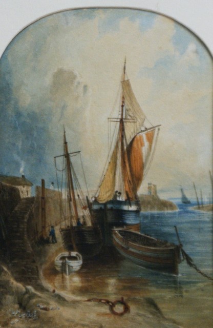 Appraisal: Nineteenth Century School Sailing Boats at a Dock watercolour x