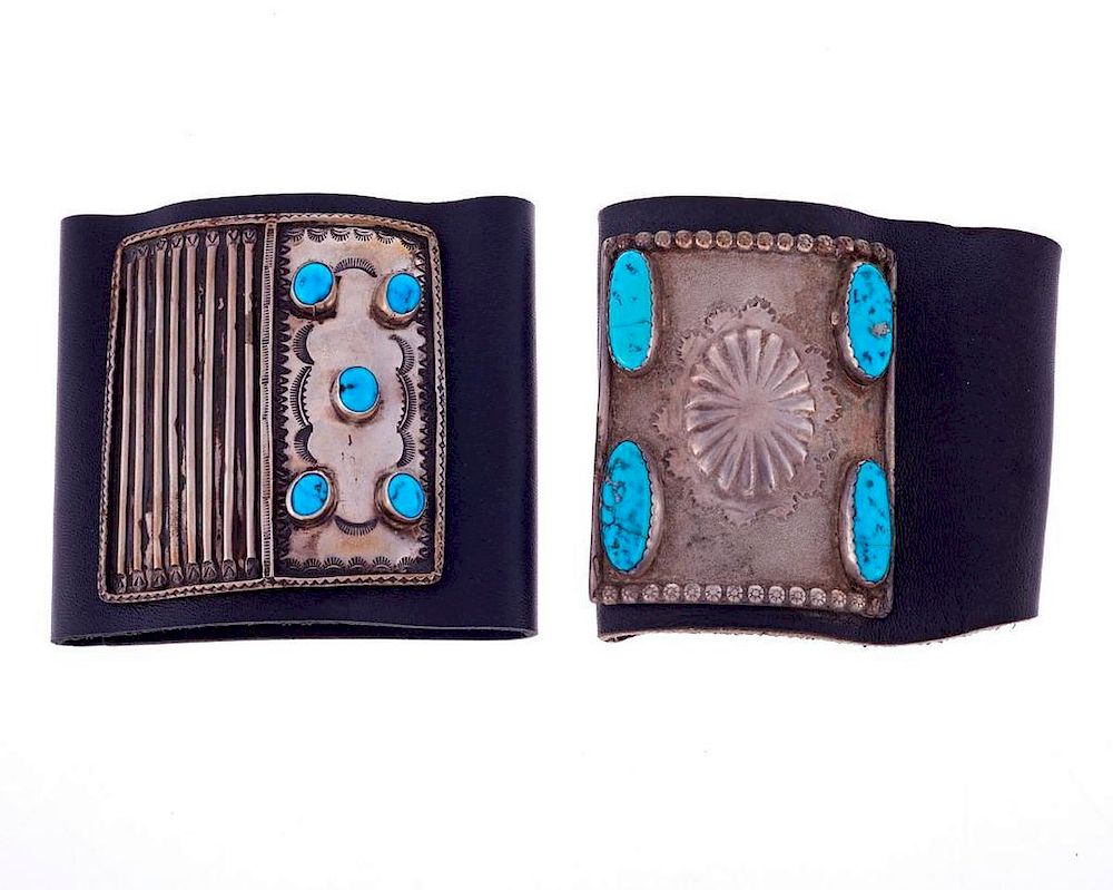 Appraisal: SILVER AND TURQUOISE KETHO Two Vintage 's Navajo turquoise and