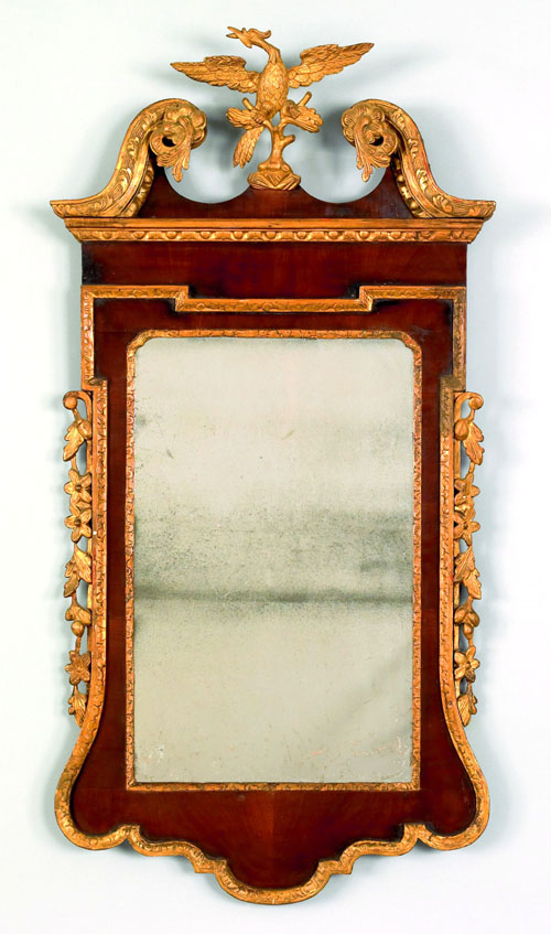 Appraisal: Chippendale mahogany and parcel gilt constitution mirror ca with a