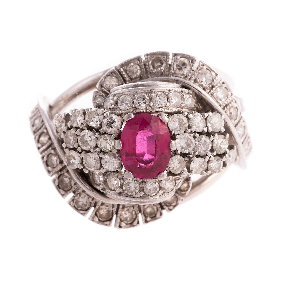 Appraisal: A Ruby Diamond Cluster Ring in K K white gold