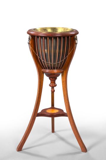 Appraisal: Late George III-Style Mahogany Jardiniere-on-Stand line strung marquetry inlaid and