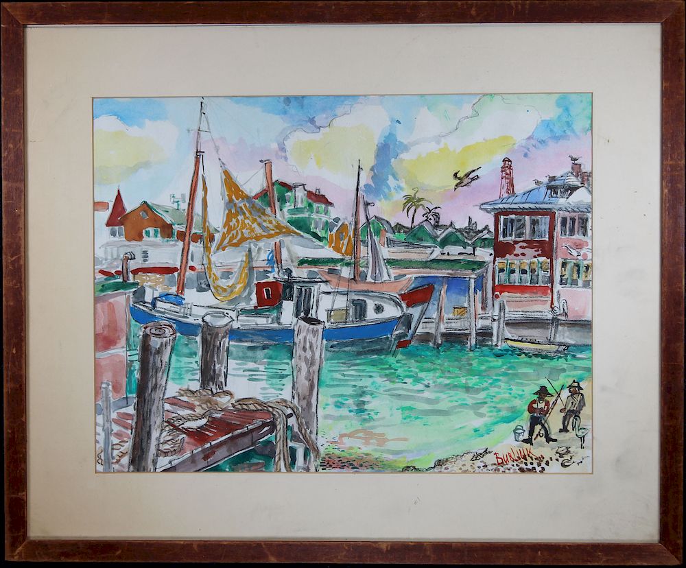 Appraisal: David Burliuk - Florida Harbor Scene David Davidovich Burliuk New