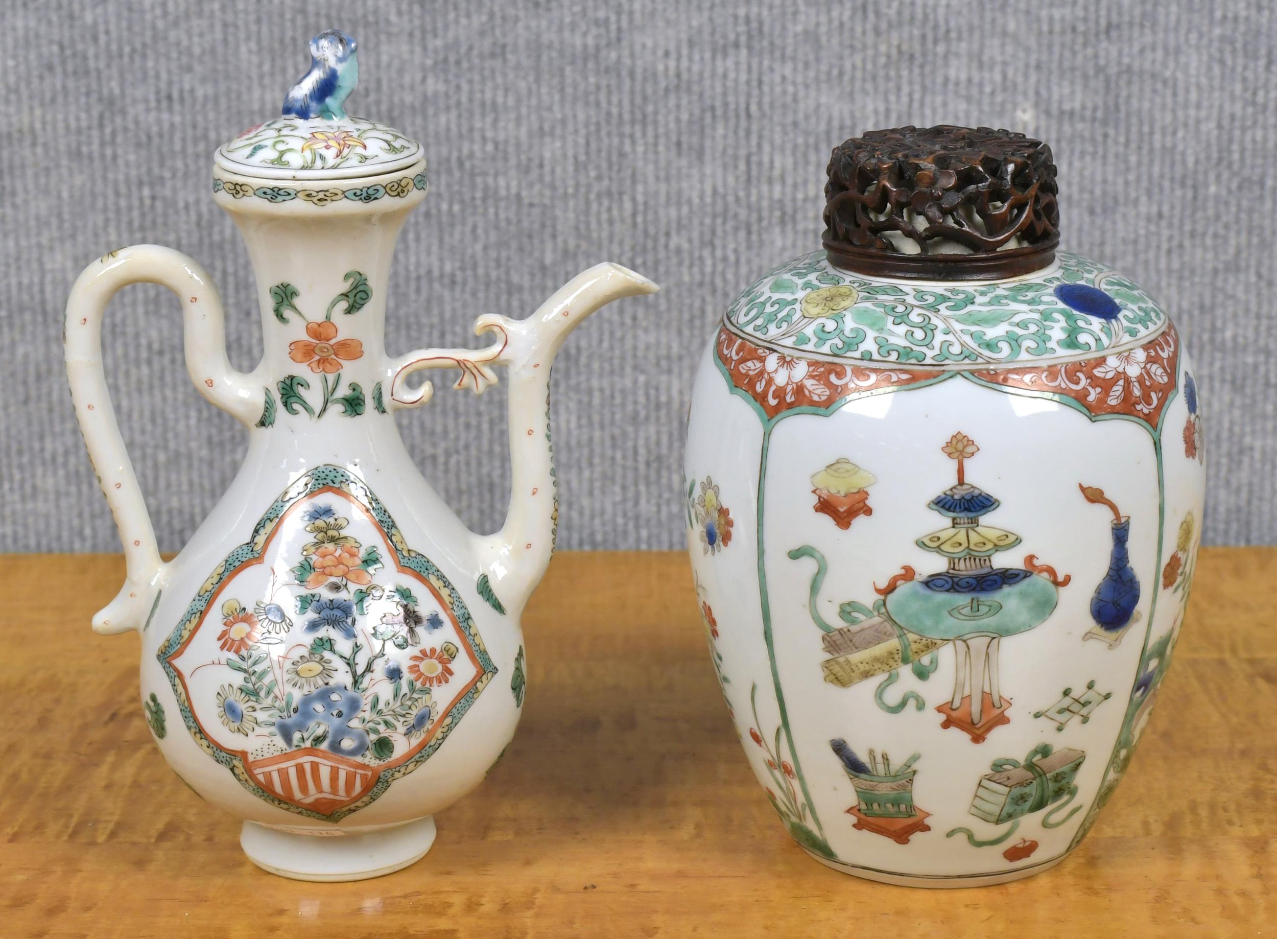 Appraisal: TH C CHINESE PORCELAIN JAR AND TEAPOT Famille Verte porcelain