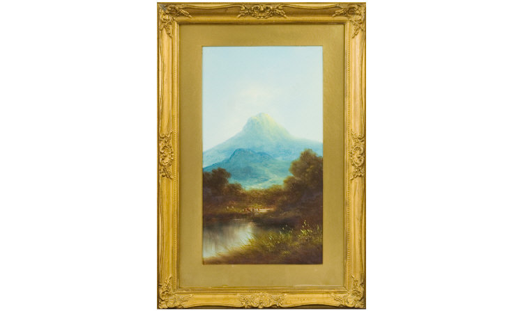 Appraisal: Framed Victorian Oil On Board Mountain Landscape x Inches