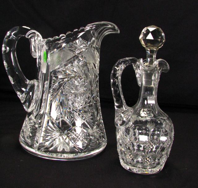 Appraisal: Antique Cut Glass Pitcher '' high with saw tooth top