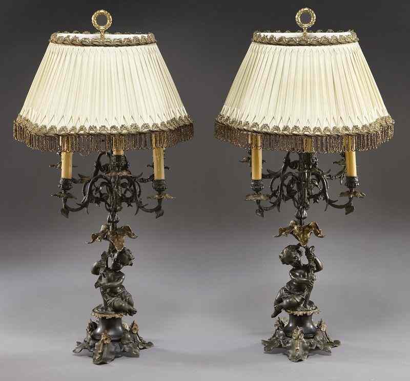 Appraisal: Pr French parcel gilt bronze -light candelabraconverted to lamps modeled